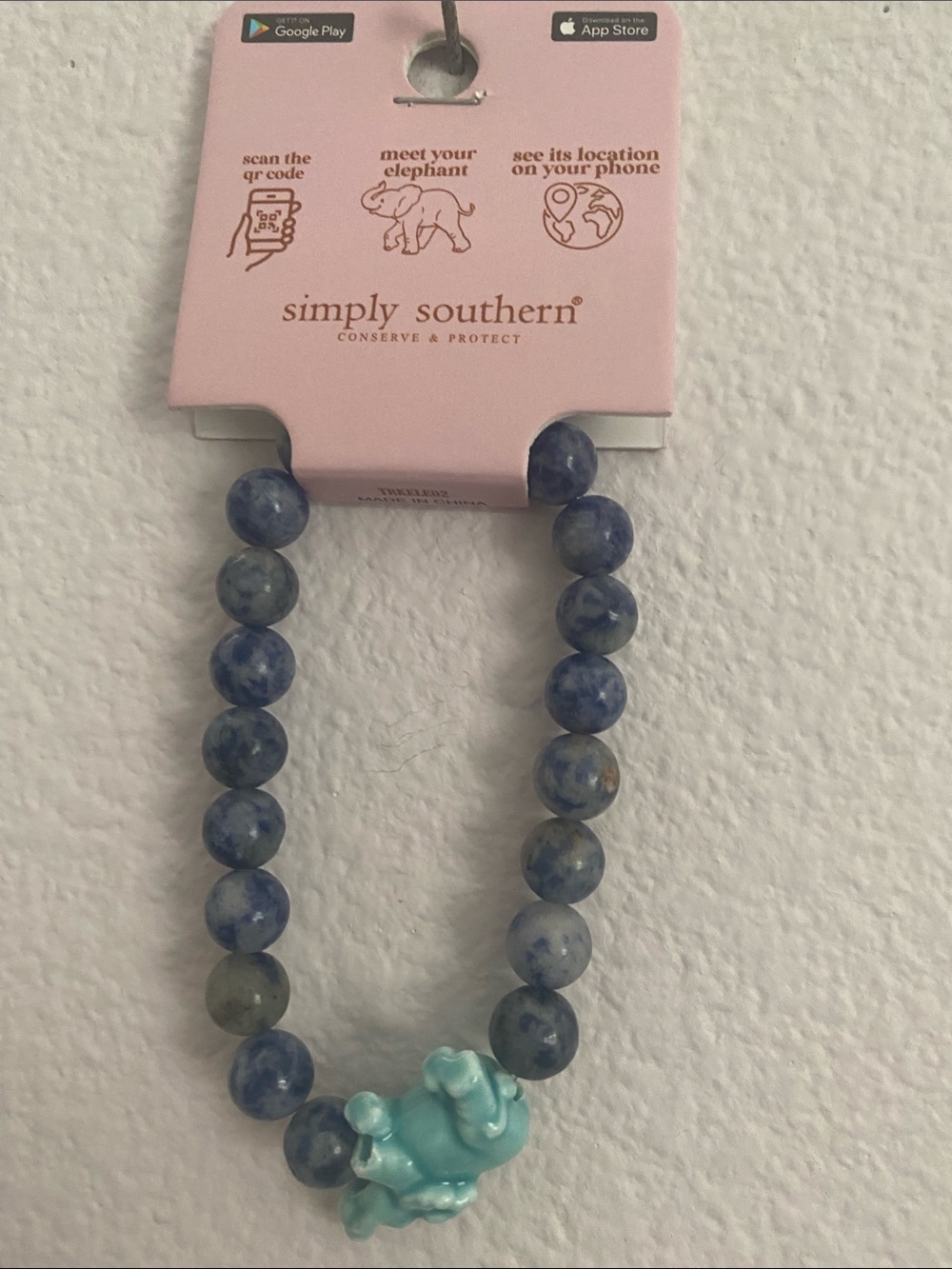 Simply Southern Blue Beaded Bracelet with Turquoise Elephant Accent